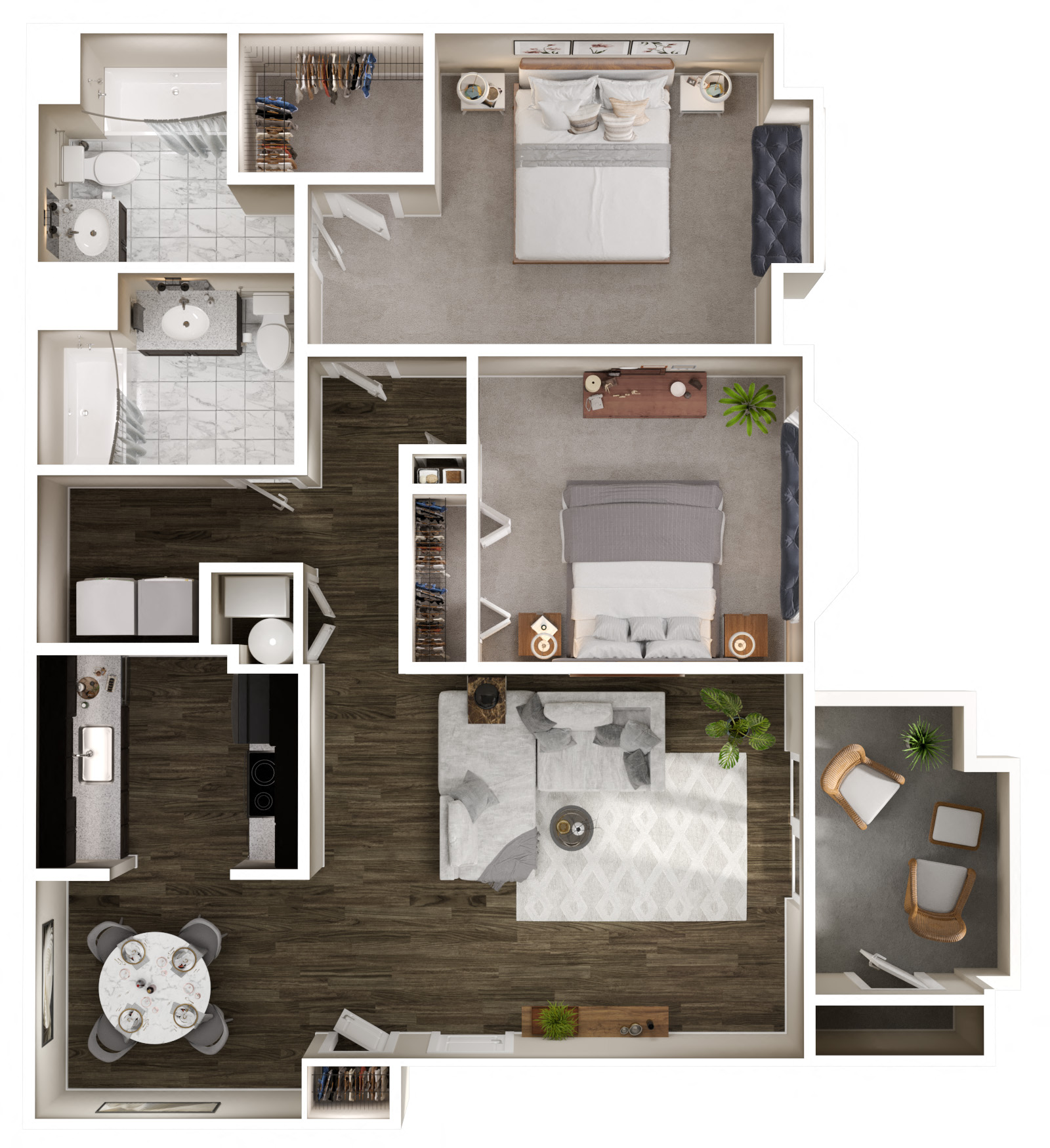 Floor plan for 2 beds, 2 baths, 1123 sqft